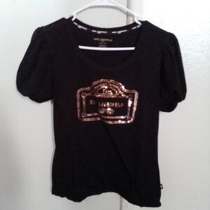 Karl Lagerfeld Black Short Sleeve Tee with Metallic Design